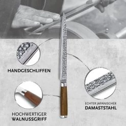 Adelmayer® Damastmesser Filetiermesser 24,5 Cm Handgeschliffen Und Mit Walnussgriff