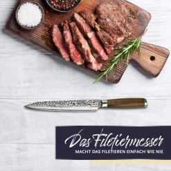 Adelmayer® Damastmesser Filetiermesser 20,5 Cm Handgeschliffen Und Mit Walnussgriff