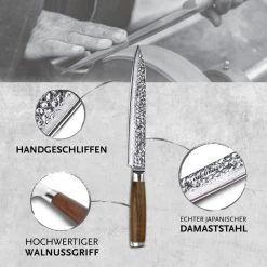 Adelmayer® Damastmesser Filetiermesser 20,5 Cm Handgeschliffen Und Mit Walnussgriff