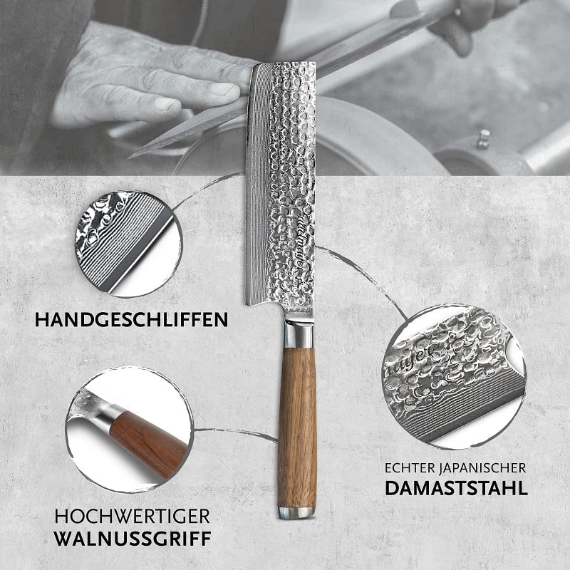 Adelmayer® Damastmesser Nakirimesser 17,5 Cm Handgeschliffen Und Mit Walnussgriff 6 Adelmayer® Damastmesser Nakirimesser 17,5 Cm Handgeschliffen Und Mit Walnussgriff
