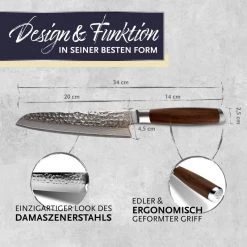 Adelmayer® Damastmesser Santokumesser 17,5 Cm Handgeschliffen Und Mit Walnussgriff