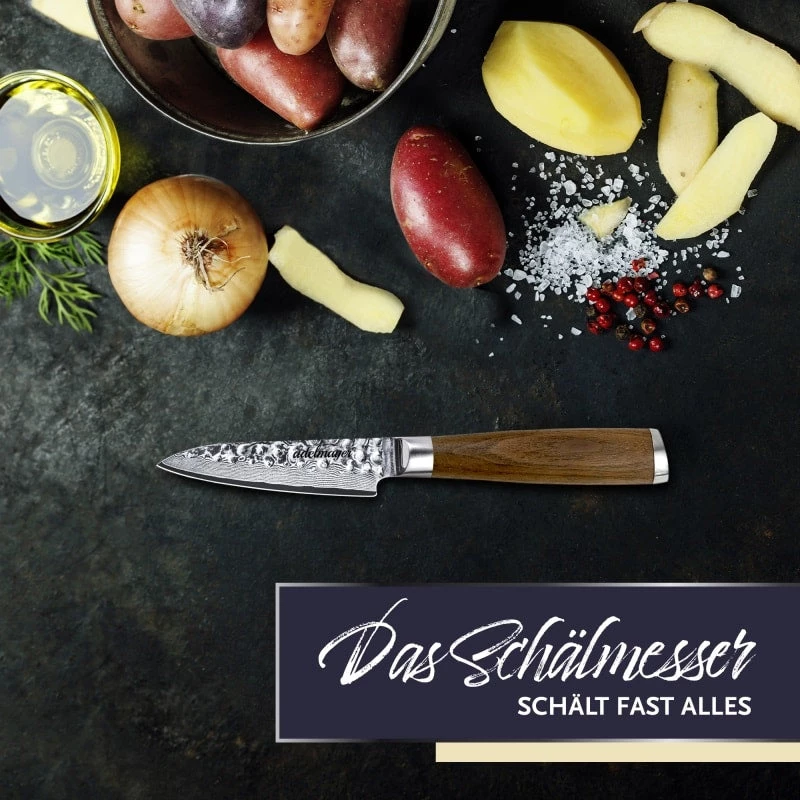 Adelmayer® Damastmesser Schälmesser 9,3 Cm Handgeschliffen Und Mit Walnussgriff 9 Adelmayer® Damastmesser Schälmesser 9,3 Cm Handgeschliffen Und Mit Walnussgriff