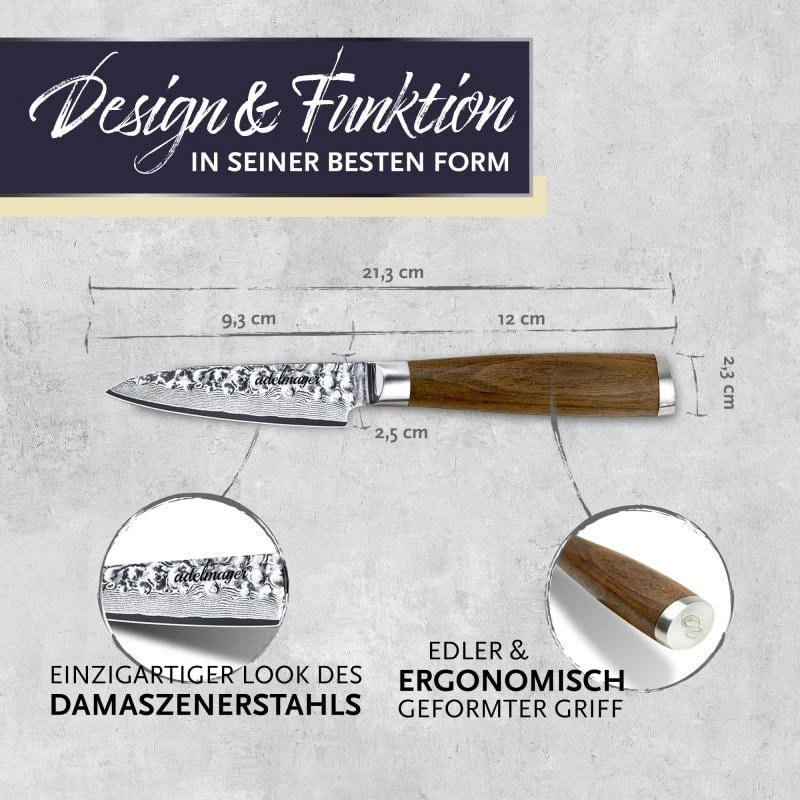 Adelmayer® Damastmesser Schälmesser 9,3 Cm Handgeschliffen Und Mit Walnussgriff 5 Adelmayer® Damastmesser Schälmesser 9,3 Cm Handgeschliffen Und Mit Walnussgriff
