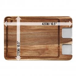 Steak Champ Premium Servierbrett Mit Sauciere, Essbrett Aus Akazie Mit Edelstahl Sauciere & Saftrille, 42 Cm X 27 Cm